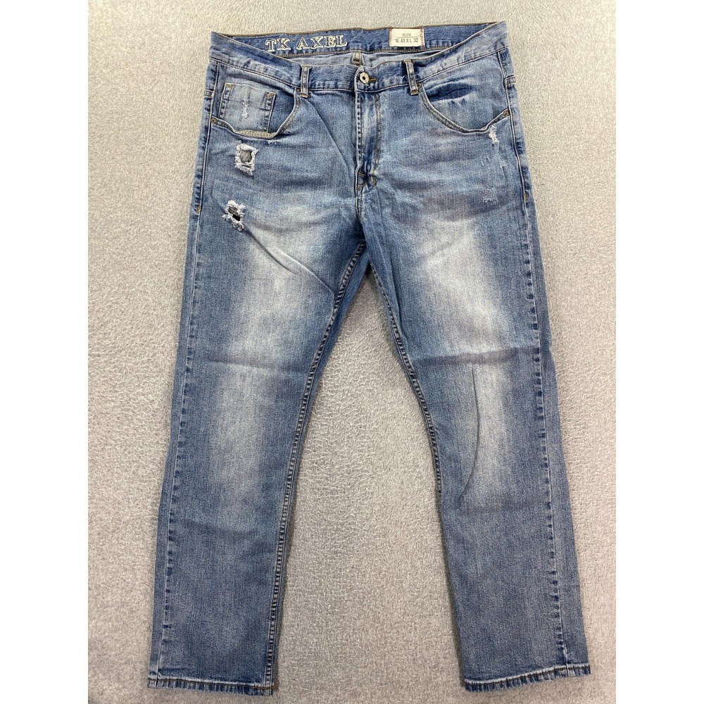 TK Axel‎ Jeans Men's 40x32 (Fits 38x30) Blue Slim Distressed Light Wash Denim